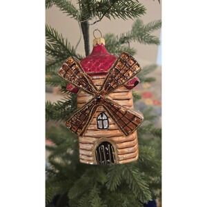 VTG Old World‎ Christmas Glass Windmill Ornament Hand Blown European Cottagecore